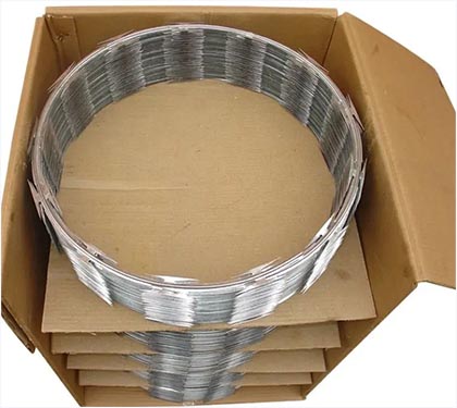 The concertina wire coil is be packed in cardboard boxes