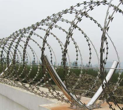 concertina wire mounted on the wall with brackets