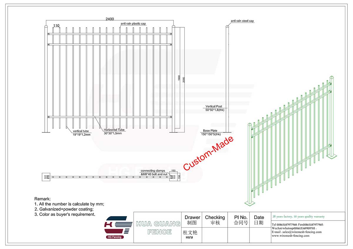 Steel picket fence