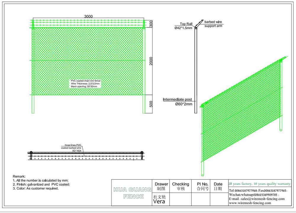 Drawing of PVC Coated Chain Link Fence