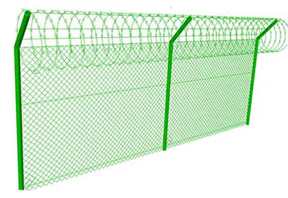 PVC coated Chain Link Fence with razor barbed wire with Single Arm Post 