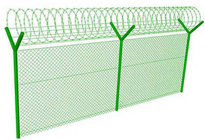 PVC coated Chain Link Fence with razor barbed wire with Y Arm Post 