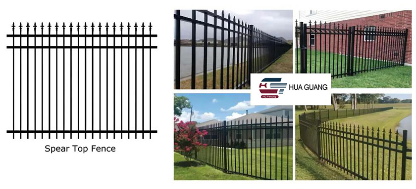 Spear top fence is the most popular type of Steel picket fence
