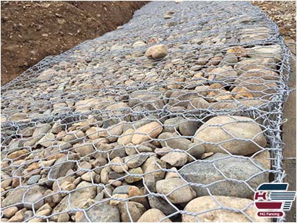 Galvanized gabion mesh used on the riverbeds