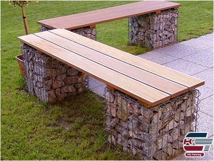 Welded gabion baskets used to make benches