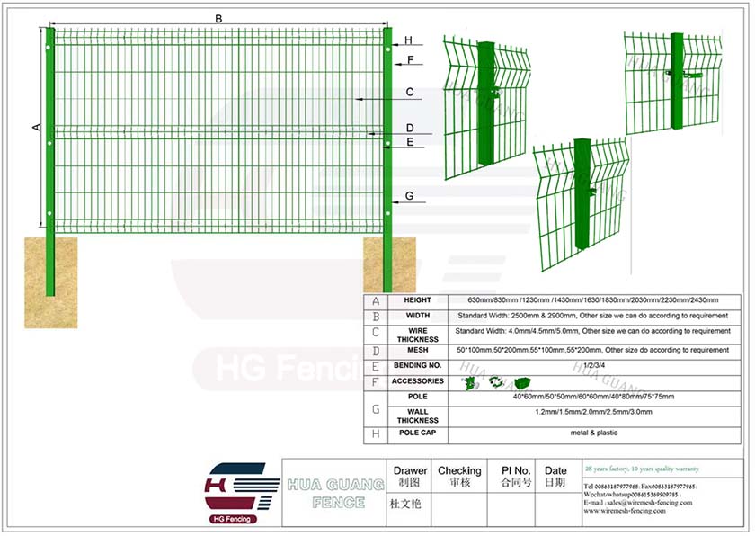 Drawing of 3d Security Fence with Square Post