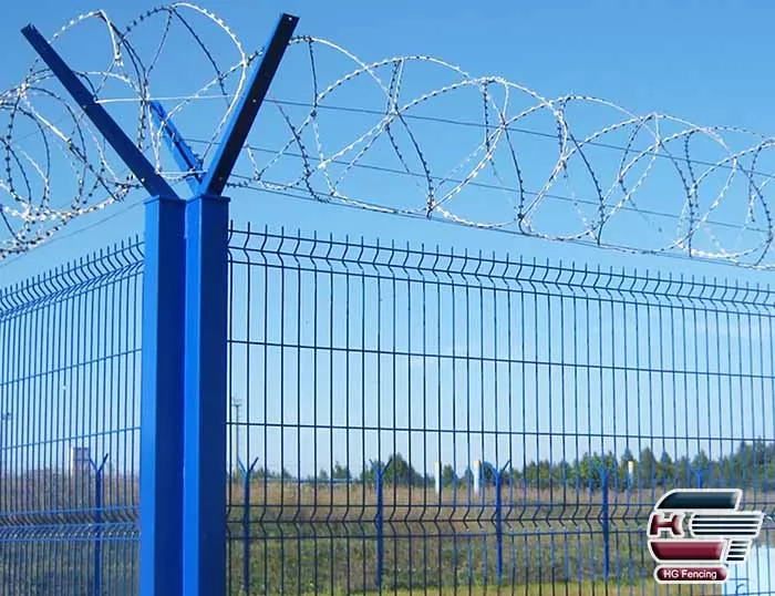 Concertina razor barbed wire installed on top of 3D security fence