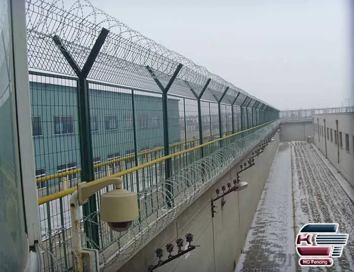 Concertina razor wire installed on top of prison fences