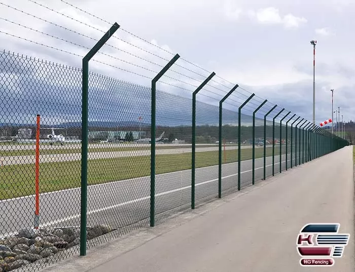 Airport Fence with Chain Link Mesh and Barbed Wire