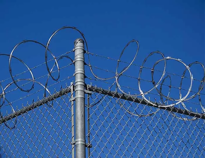 Galvanized Chain Link Fence with razor wire